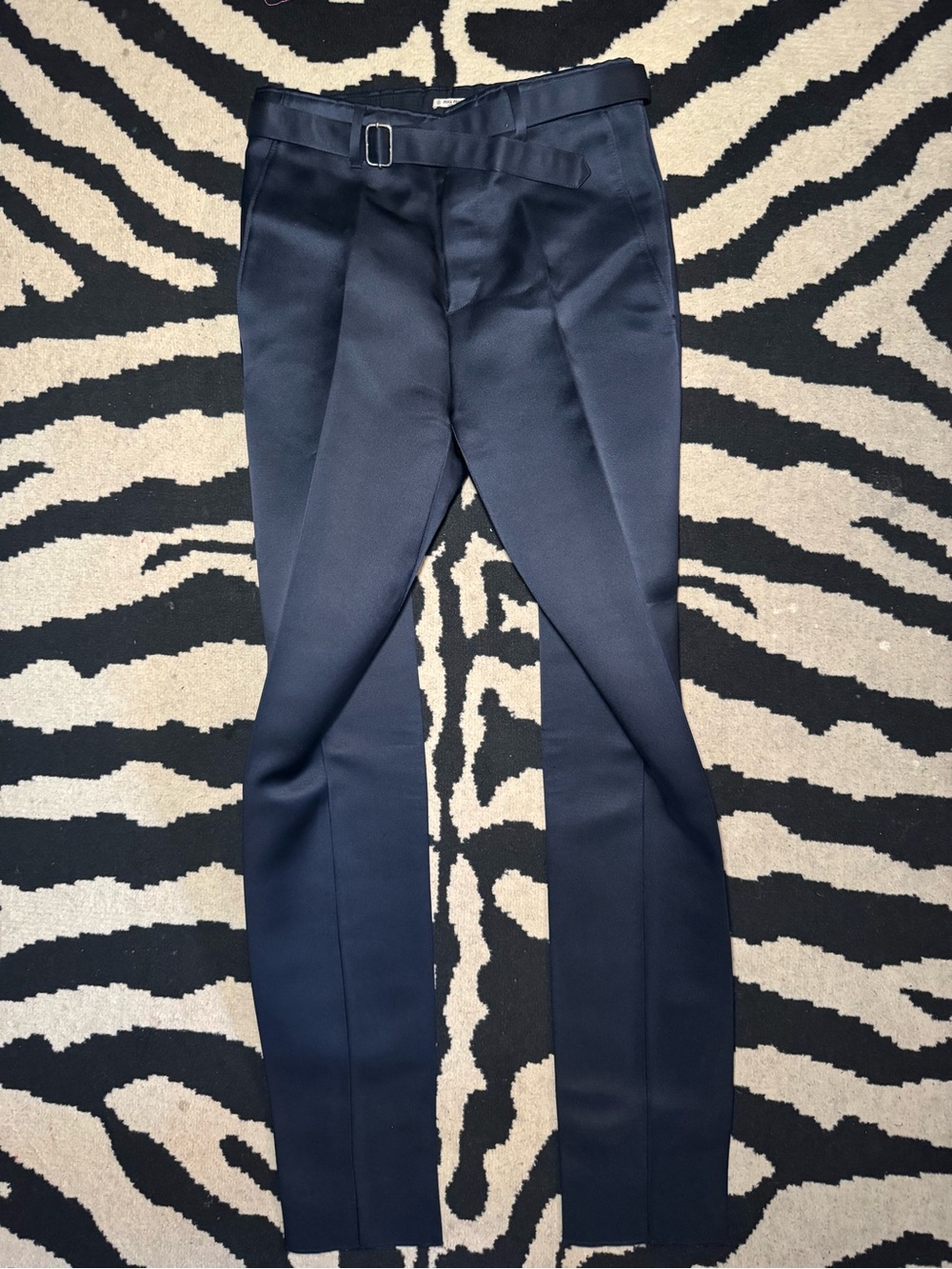 Miu Miu Slim Navy Dress Pants with Waist Belt